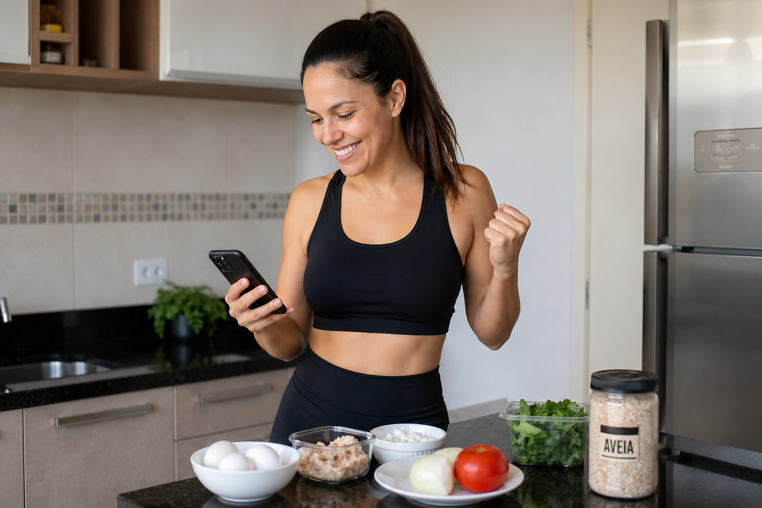 Pessoa na cozinha preparando refeição saudável